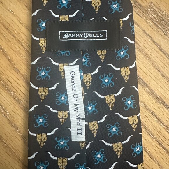 Barry Wells Necktie Silk Tie Cow Skull Georgia On My Mind II Print Vintage USA - Picture 2 of 7